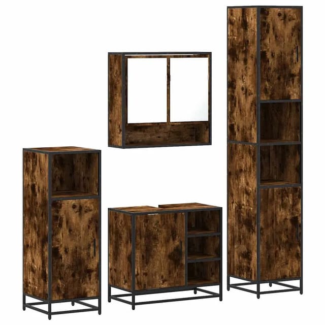 vidaXL 4-Tlg Badmöbel-Set Räuchereiche Holzwerkstoff 3301237