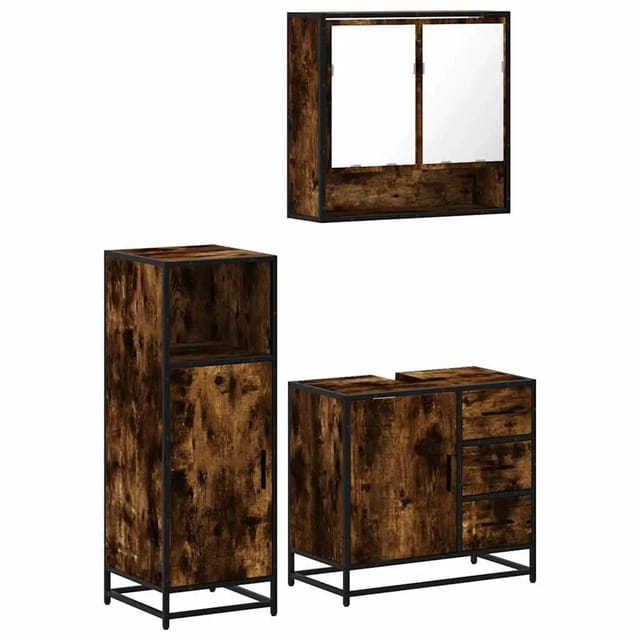 vidaXL 3-Tlg Badmöbel-Set Räuchereiche Holzwerkstoff 3300987