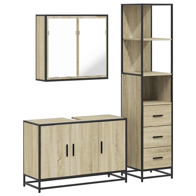 vidaXL 3-Tlg Badmöbel-Set Sonoma-Eiche Holzwerkstoff 3301131