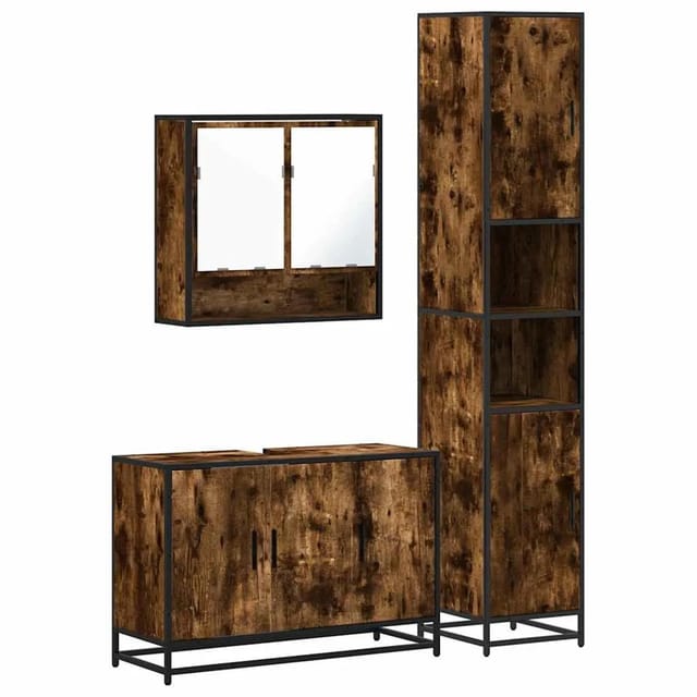 vidaXL 3-Tlg Badmöbel-Set Räuchereiche Holzwerkstoff 3301102