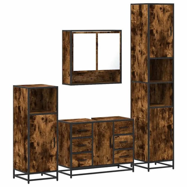 vidaXL 4-Tlg Badmöbel-Set Räuchereiche Holzwerkstoff 3301232