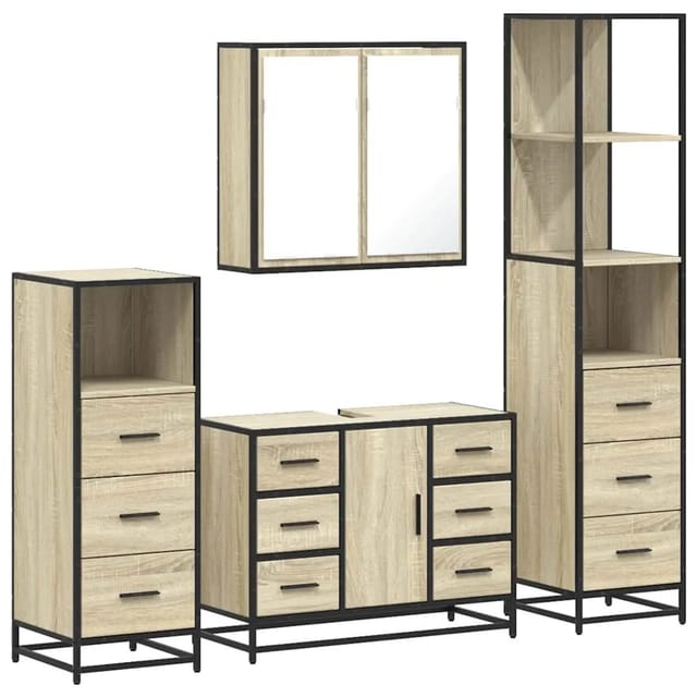 vidaXL 4-Tlg Badmöbel-Set Sonoma-Eiche Holzwerkstoff 3301261