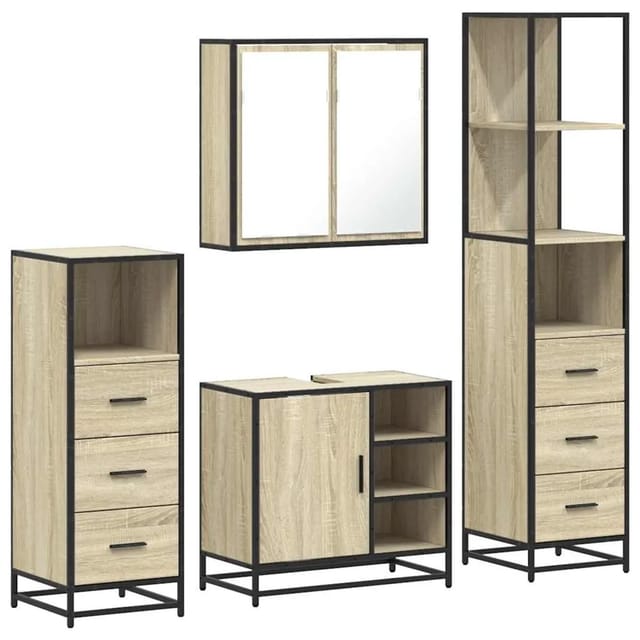 vidaXL 4-Tlg Badmöbel-Set Sonoma-Eiche Holzwerkstoff 3301266