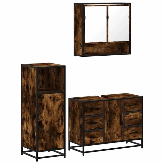 vidaXL 3-Tlg Badmöbel-Set Räuchereiche Holzwerkstoff 3300992