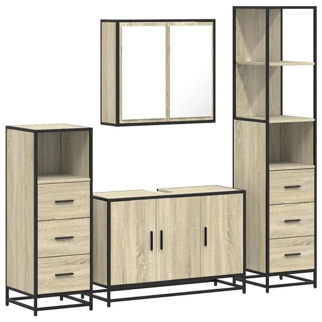 vidaXL 4-Tlg Badmöbel-Set Sonoma-Eiche Holzwerkstoff 3301251