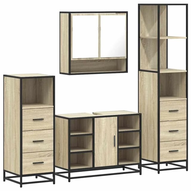 vidaXL 4-Tlg Badmöbel-Set Sonoma-Eiche Holzwerkstoff 3301301