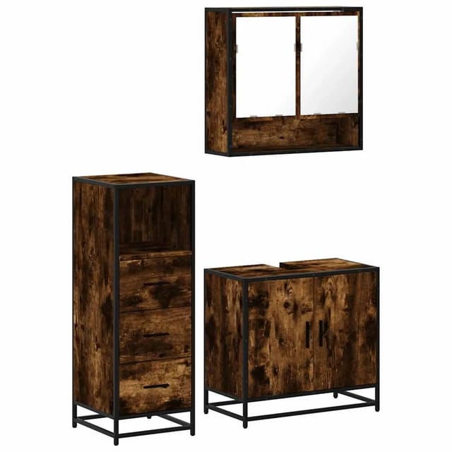 vidaXL 3-Tlg Badmöbel-Set Räuchereiche Holzwerkstoff 3301037