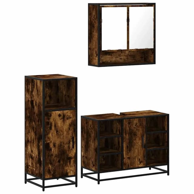 vidaXL 3-Tlg Badmöbel-Set Räuchereiche Holzwerkstoff 3301002