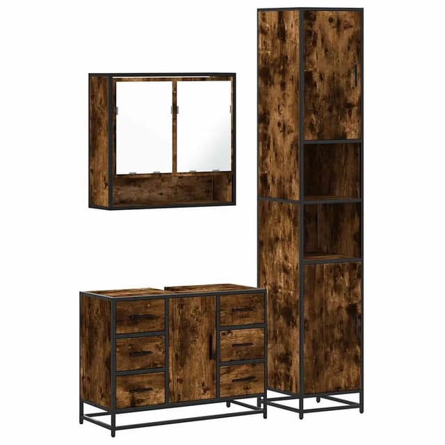 vidaXL 3-Tlg Badmöbel-Set Räuchereiche Holzwerkstoff 3301112
