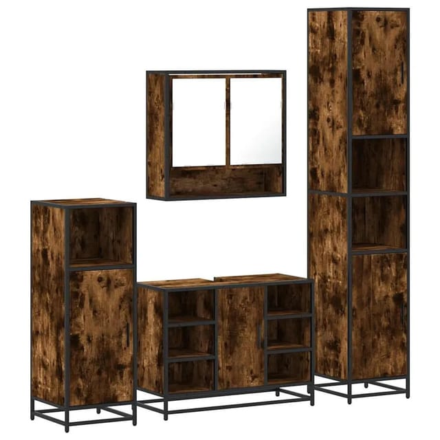 vidaXL 4-Tlg Badmöbel-Set Räuchereiche Holzwerkstoff 3301242