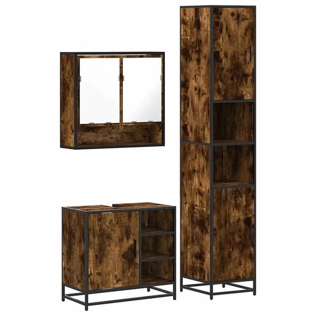 vidaXL 3-Tlg Badmöbel-Set Räuchereiche Holzwerkstoff 3301117