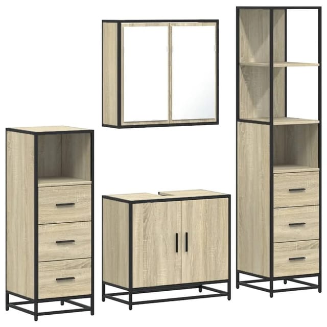 vidaXL 4-Tlg Badmöbel-Set Sonoma-Eiche Holzwerkstoff 3301246