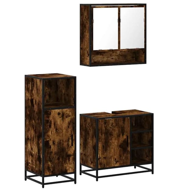 vidaXL 3-Tlg Badmöbel-Set Räuchereiche Holzwerkstoff 3300997