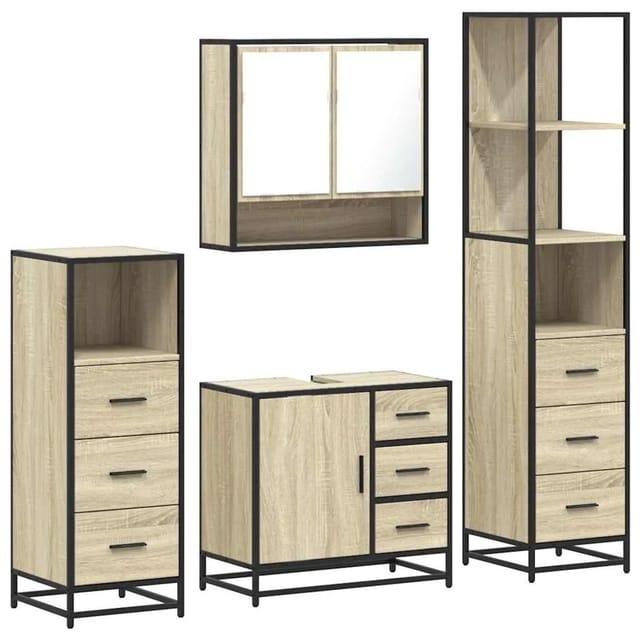 vidaXL 4-Tlg Badmöbel-Set Sonoma-Eiche Holzwerkstoff 3301286