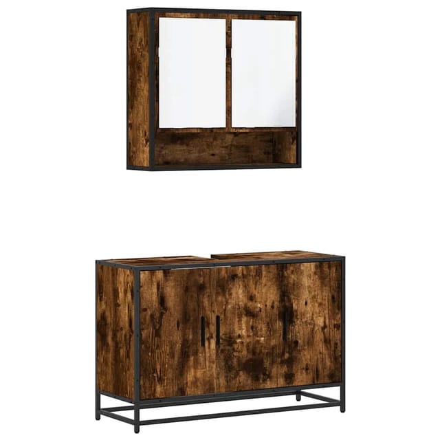 vidaXL 2-Tlg Badmöbel-Set Räuchereiche Holzwerkstoff 3300922