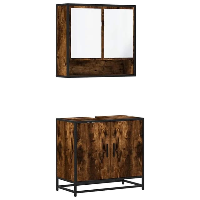 vidaXL 2-Tlg Badmöbel-Set Räuchereiche Holzwerkstoff 3300917