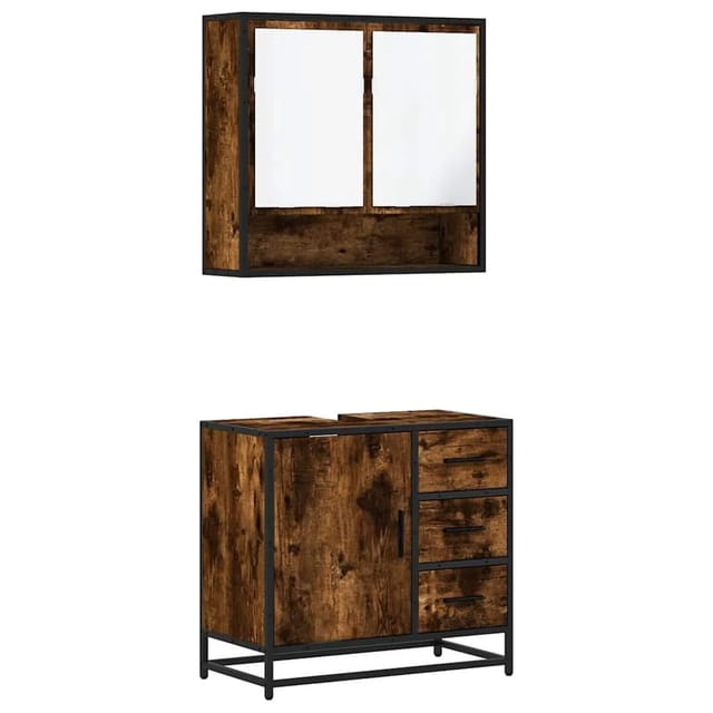 vidaXL 2-Tlg Badmöbel-Set Räuchereiche Holzwerkstoff 3300927