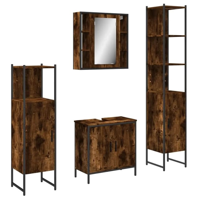 vidaXL 4-Tlg Badmöbel-Set Räuchereiche Holzwerkstoff 3214772