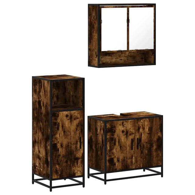 vidaXL 3-Tlg Badmöbel-Set Räuchereiche Holzwerkstoff 3300977