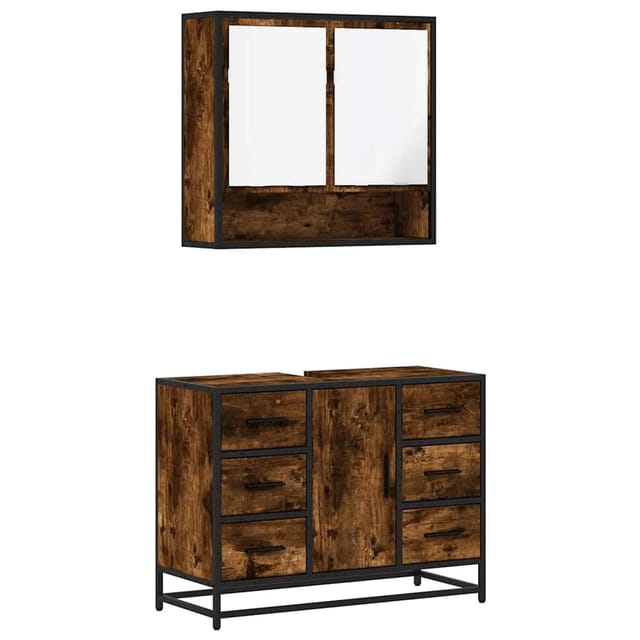 vidaXL 2-Tlg Badmöbel-Set Räuchereiche Holzwerkstoff 3300932