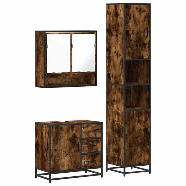 vidaXL 3-Tlg Badmöbel-Set Räuchereiche Holzwerkstoff 3301107