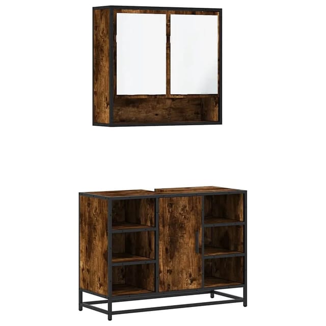vidaXL 2-Tlg Badmöbel-Set Räuchereiche Holzwerkstoff 3300942