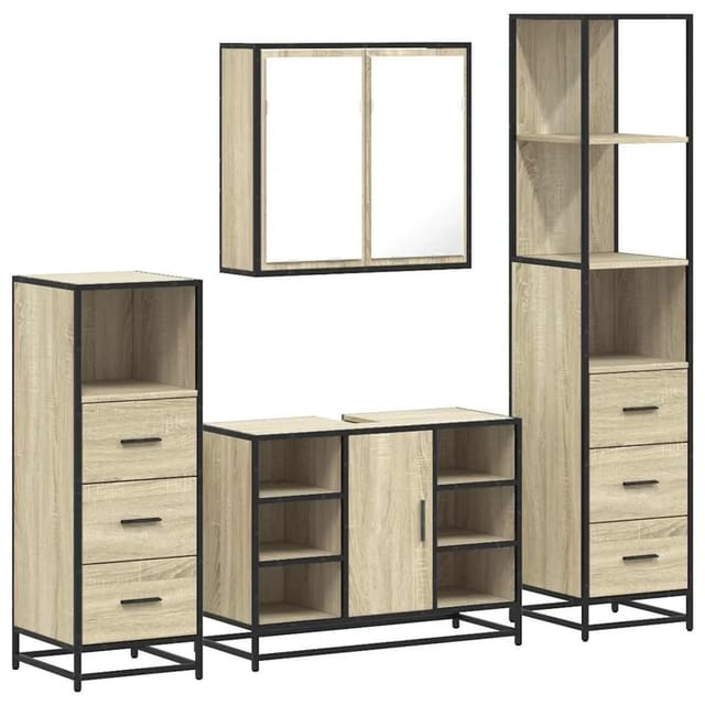 vidaXL 4-Tlg Badmöbel-Set Sonoma-Eiche Holzwerkstoff 3301271