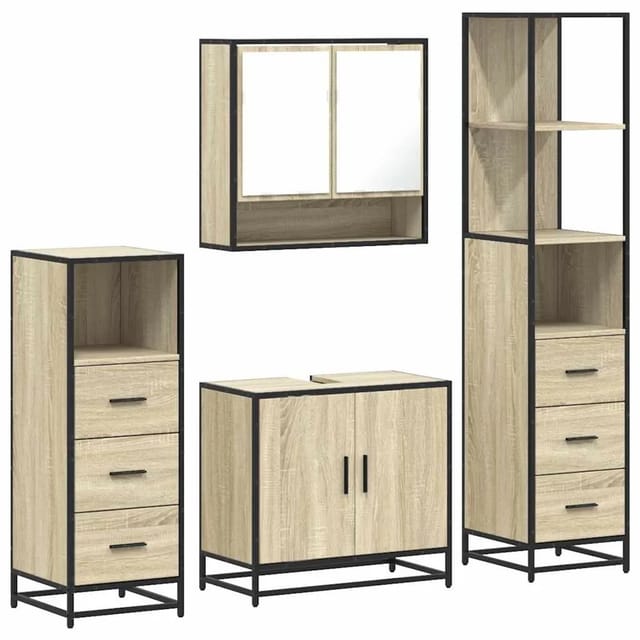 vidaXL 4-Tlg Badmöbel-Set Sonoma-Eiche Holzwerkstoff 3301276