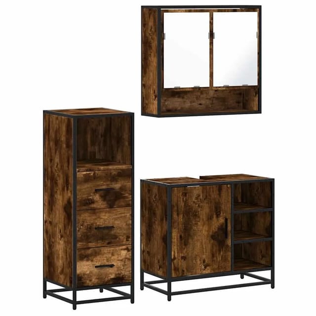 vidaXL 3-Tlg Badmöbel-Set Räuchereiche Holzwerkstoff 3301057
