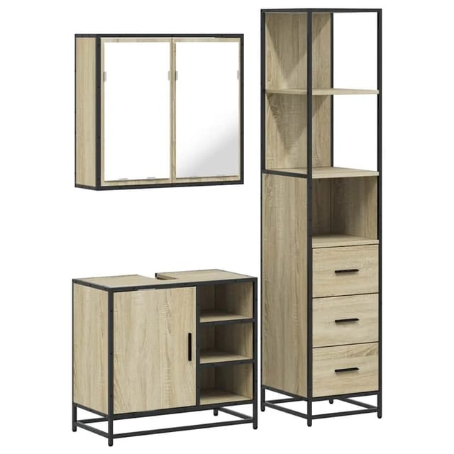 vidaXL 3-Tlg Badmöbel-Set Sonoma-Eiche Holzwerkstoff 3301146