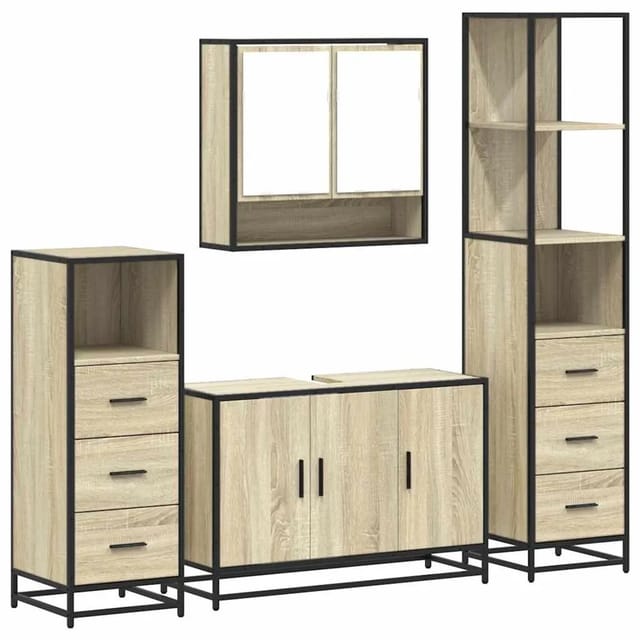 vidaXL 4-Tlg Badmöbel-Set Sonoma-Eiche Holzwerkstoff 3301281