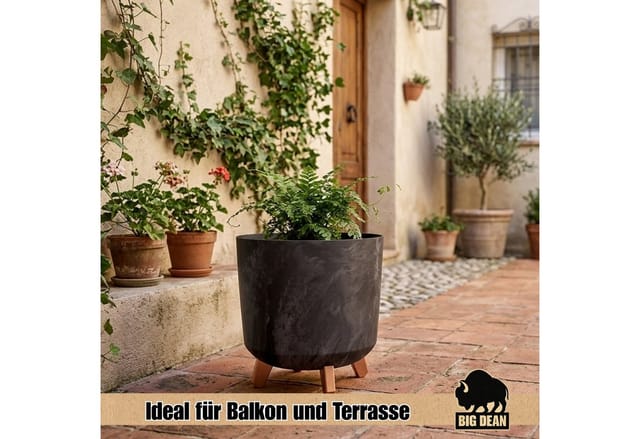 BigDean Pflanzkübel 28,5cm Anthrazit Beton Optik mit Abnehmbaren Füßen (Stück, 1 St., Pflanzkübel), Schneller Aufbau, stabiler Stand, modernes Finish