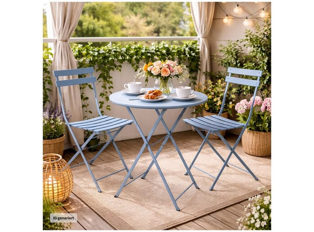HTI-Living Gartentisch Gartentisch Basil Metall rund klappbar Blau (Stück, 1-St., 1 Gartentisch)