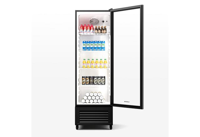 Klarstein Getränkekühlschrank GrandCooler 306, 199 cm hoch, 58.5 cm breit, Bier Hausbar Hotel Fridge mit Glastür & Rollen für 306 Liter