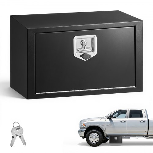 VEVOR Lkw Unterbaubox 609 x 305 x 356 mm Unterflur Staukasten Kaltgewalzter Stahl Wasserdichter Werkzeugkasten mit T-Griff Schloss für Lkw Anhänger Transporter Werkzeugkiste Unterflurkasten Schwarz