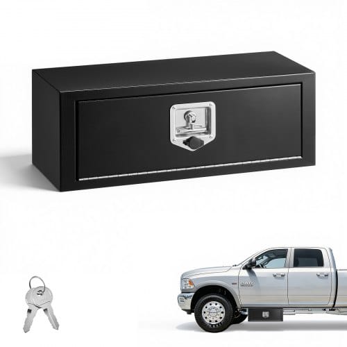 VEVOR Lkw Unterbaubox 686 x 254 x 254 mm Unterflur Staukasten Kaltgewalzter Stahl Wasserdichter Werkzeugkasten mit T-Griff Schloss für Lkw Anhänger Transporter Werkzeugkiste Unterflurkasten Schwarz