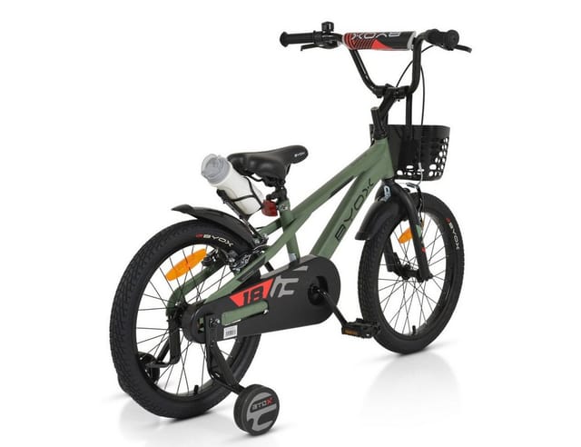 Byox Kinderfahrrad Challenge 18 Zoll Frontkorb Flasche Stützräder ab 5 Jahre grün