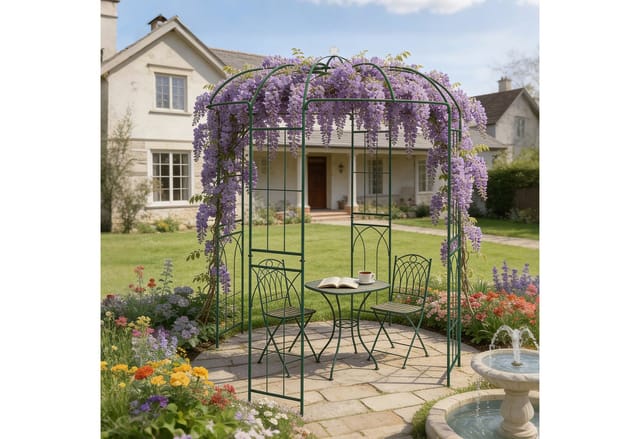 Relaxdays Rosenpavillon Metall, Hbt 275x211x211 Cm, Rankhilfe Kletterpflanzen, Garten, Rankpavillon Begehbar, Dunkelgrün