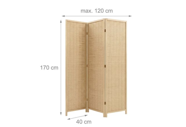 Relaxdays Paravent, 3-teilig, Faltbarer Raumtrenner, H X B: 170 X 120 Cm, Bambus, Wohnzimmer, Trennwand Innen, Natur