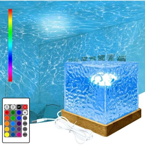 Led-projektionslampe „wellen In 16 Farben“ – Acrylmodell Auf Holzsockel Mit Fernbedienung Für Individuelle Atmosphäre