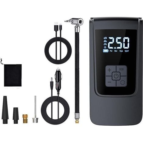 Tragbare Auto-luftpumpe 150 Psi, Kabelgebundener Luftkompressor, Elektrischer Hand-reifenfüller Mit Led-licht, Su-6000mah-grau
