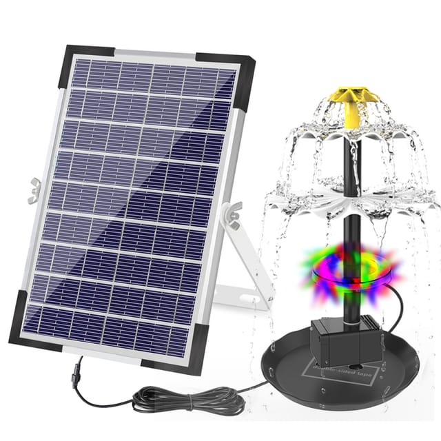 Solarbetriebene 6-w-springbrunnenpumpe Mit 12 Leds, 9 Düsen Und Integriertem 1500-mah-akku. Ideal Für Teiche, Pools, Aquarien Und Andere Außenbereiche.