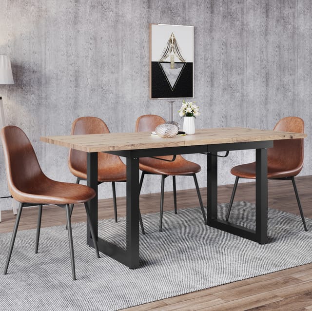 Table Extensible Mdf In Eicheoptik Und Schwarz 140/180x80x75 Cm, Rechteckiger Esstisch Im Industriestil