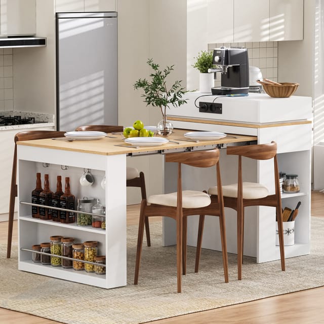 Table Extensible Mdf Weiß Mit Glaselementen, 83x46-146,5x96 Cm, Ausziehbar Für 3-4 Personen