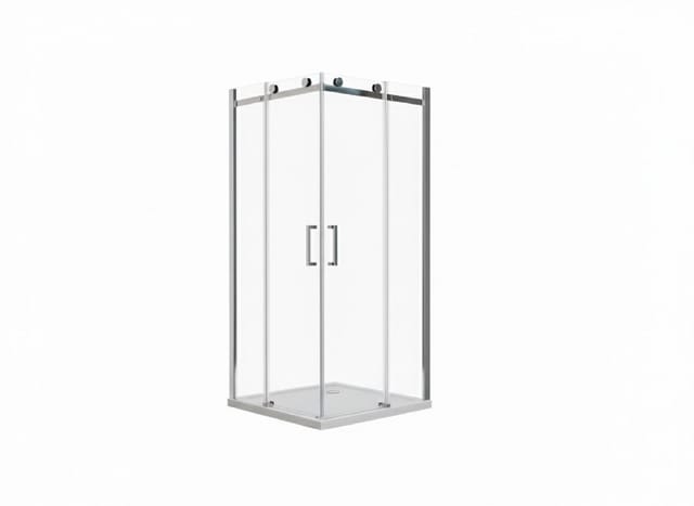 Buylando.shop Eckeinstieg Duschkabine Schiebetã¼r Dusche Lina 80x80x200cm/8mm/mit Duschtasse + Siphon