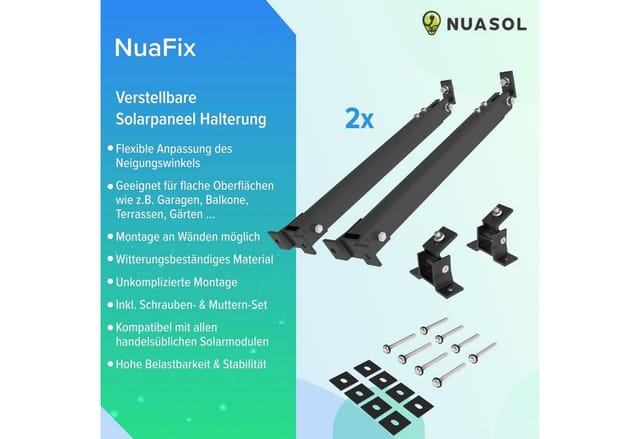 NuaSol Solarmodul-Halterung 2x verstellbar Neigungswinkel 15° - 60° siber / schwarz