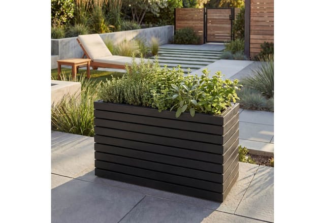 Pflanzkasten MCW-L21, Pflanzkübel Blumentopf Hochbeet, eckig 41x63x23cm Outdoor Akazie Holz MVG-zertifiziert ~ schwarz