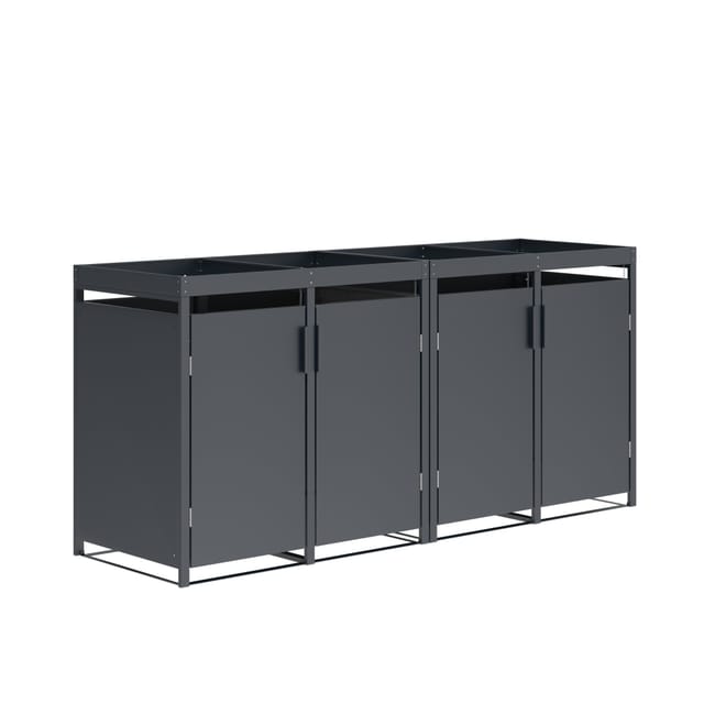 DEGAMO Mülltonnenbox ULM 264x80x124cm mit Pfanzkasten, für 4x Tonnen 120 und 240 Liter, Stahl anthrazit