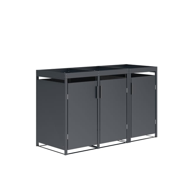 DEGAMO Mülltonnenbox ULM 200x80x124cm mit Pfanzkasten, für 3x Tonnen 120 und 240 Liter, Stahl anthrazit