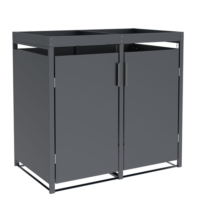 DEGAMO Mülltonnenbox ULM 132x80x124cm mit Pfanzkasten, für 2x Tonnen 120 und 240 Liter, Stahl anthrazit